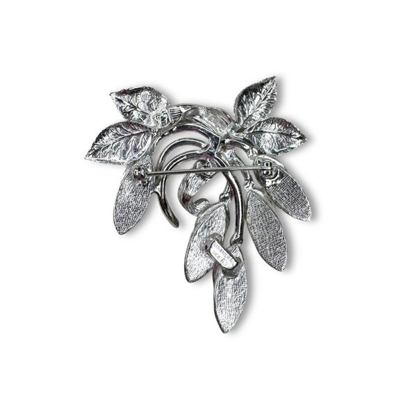Eisenberg Ice Silver Tone Crystal Leaves Floral Brooch Pin - Picture 2 of 14